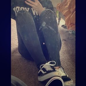 Slightly distressed gray skinny jeans